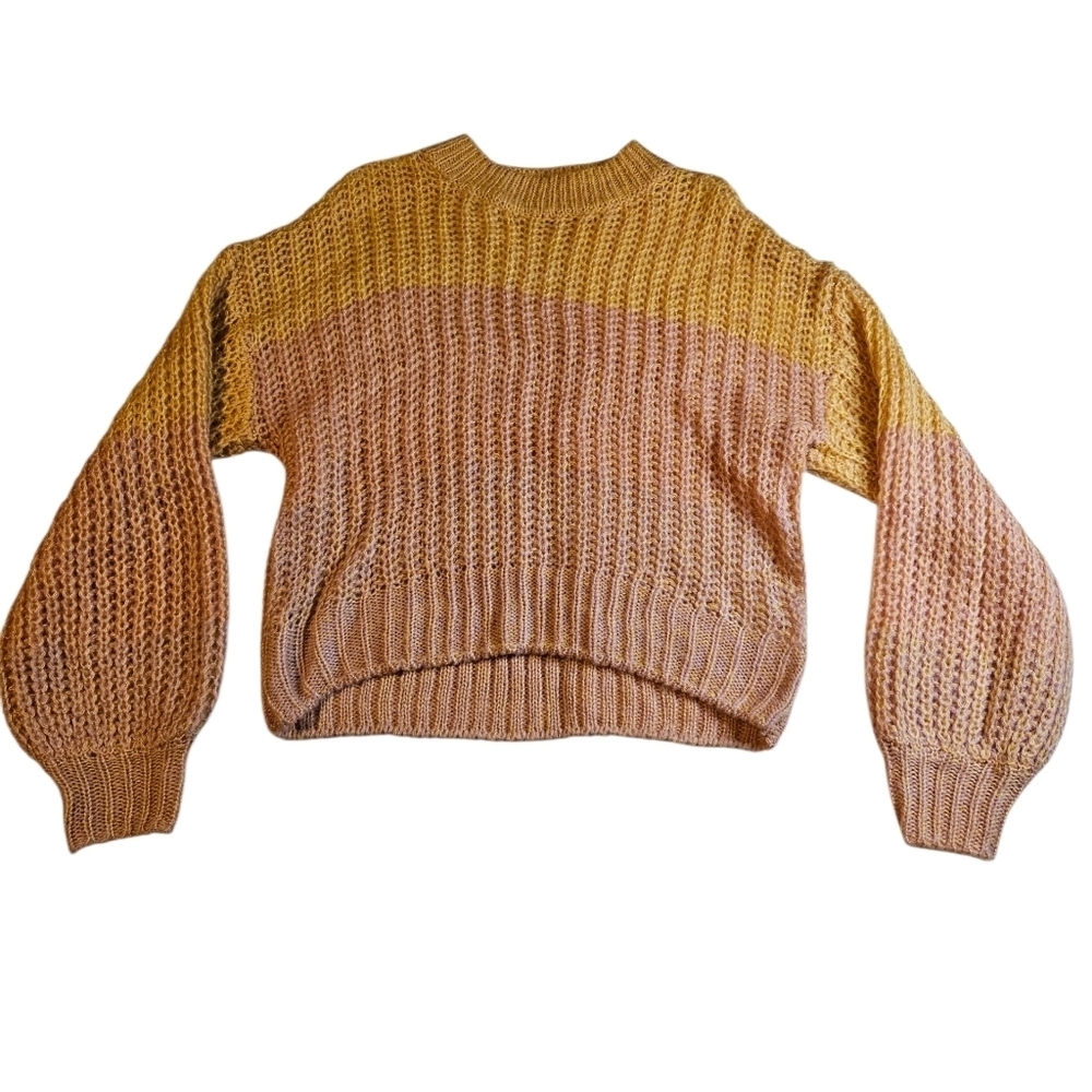 Hombre Two Tone Pink & Orange Knit Sweater Medium Crewneck
